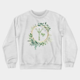 Algiz Rune Nordic Futhark Flower Wreath Runic Crewneck Sweatshirt